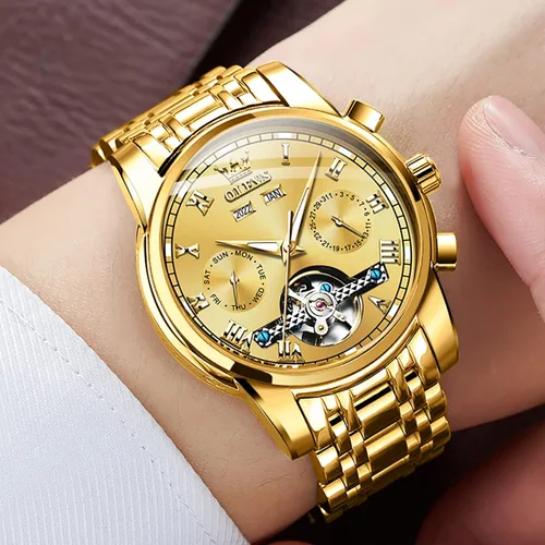 Vista 2 de OLEVS Reloj automático (no requiere batería) Relojes de pulsera para hombre, relojes mecánicos de cuerda automática, reloj clásico de esqueleto
