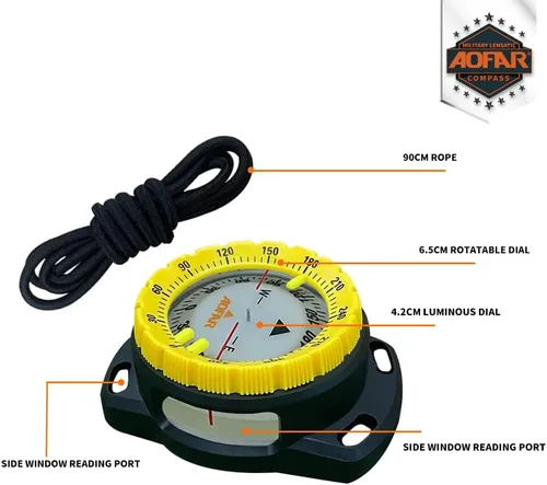 Vista 3 de AOFAR Brújula de buceo AF-Q60B impermeable, duradera, compacta. Brújula estilo de cordón para vela, buceo, estilo cordón