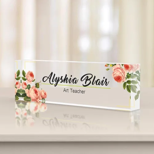 Vista 56 de Placa de identificación personalizada para escritorio, decoración de oficina de acrílico transparente con diseño de flores, decoraciones