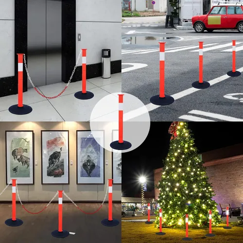 Vista 7 de Puesto delineador de tráfico con base ponderada y collares reflectantes, conos de estacionamiento ajustables con cadenas de 4 pies, poste de barrera