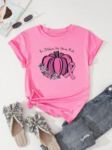Vista 2 de Camisetas de concientización sobre el cáncer de mama para mujer, camiseta de cinta rosa