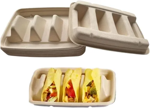 Vista 4 de Ebonee Soportes desechables para tacos con 3 divisores, platos de papel para 3 tacos, recipientes de papel para platos de tacos de fiesta