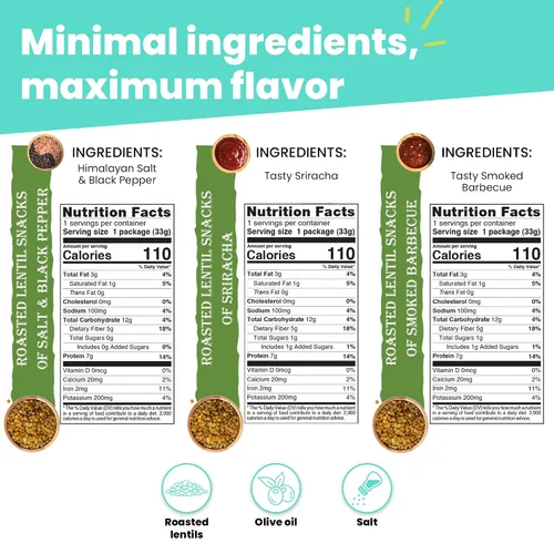Vista 3 de Nutruit Snack de Lentejas Tostadas - Sal del Himalaya y Pimienta Negra Saludable - Vegano, Sin Gluten, Sin OMG, Alto en Proteínas, Saludable Para