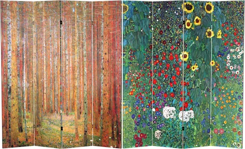 Vista 7 de Red Lantern Pantalla plegable de lona de Van Gogh de doble cara, flores de almendra/campo de trigo, 3 pies de corto - 3 paneles