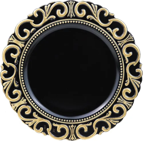 Vista 8 de Spsyrine Platos Base Dorados, Juego de 6 Platos Base para Platos de Cena, Platos Base de Mesa de 13 Pulgadas para Bodas al Por Mayor, Decoración