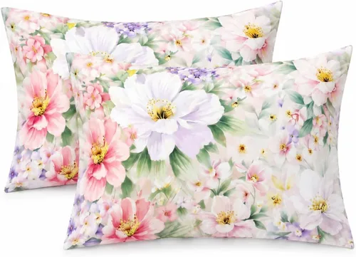Vista 13 de YIYEA Juego de 2 fundas de almohada estándar de microfibra ultra suave de doble cepillado, fundas de almohada estándar, fundas de almohada florales