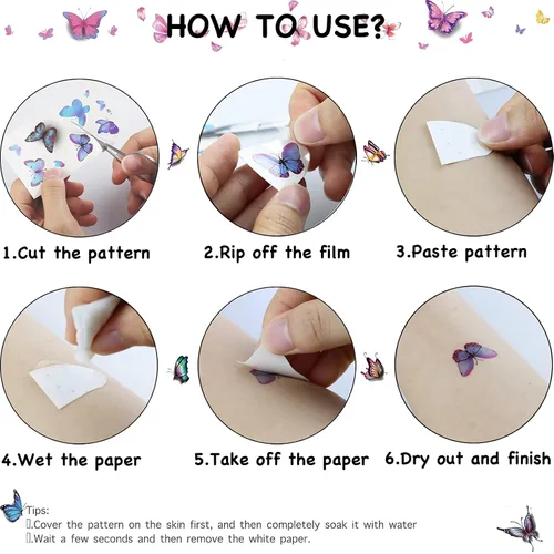 Vista 4 de 30 hojas de tatuajes temporales de mariposa para mujeres, niñas y adultos, mariposas 3D, calcomanías de tatuaje falsas sexys, impermeables, arte