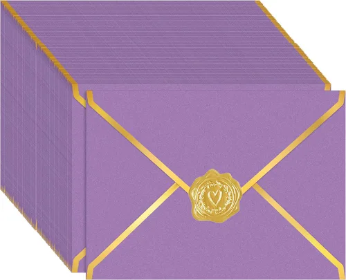 Vista 15 de Paquete de 100 sobres A7 de 5 x 7 para invitaciones, 7.18 oz de cartulina gruesa brillante 4 x 6 con solapa en V y sellador de lámina dorada, sobre