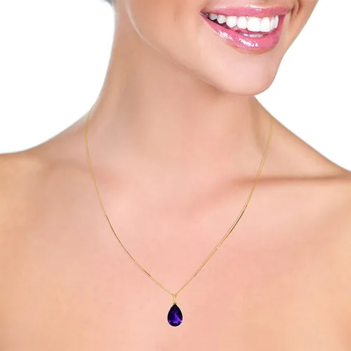 Vista 2 de Galaxy Gold GG Collar de oro macizo de 5 quilates de 14 quilates con colgante de amatista natural
