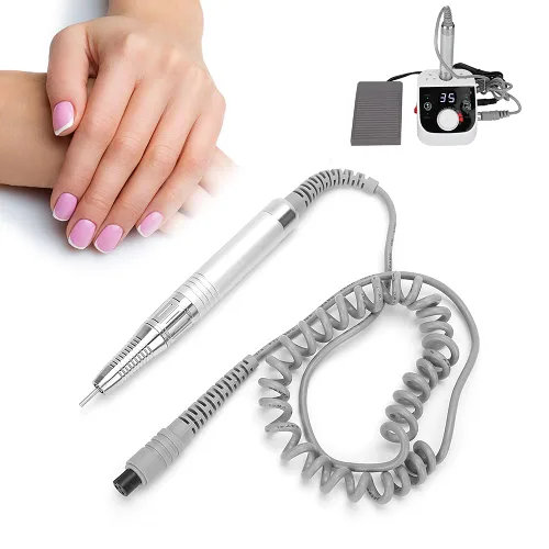 Vista 2 de Taladro de uñas eléctrico de 35000 RPM, herramientas de pulido de arte de uñas con vástago de mano, kit de taladro profesional para lima de uñas