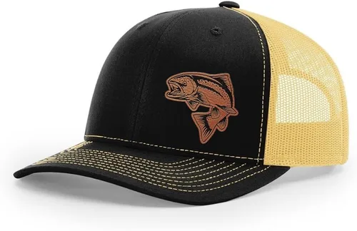 Vista 38 de Sombrero de pesca de salmón con parche de cuero grabado láser Richardson 112 Snapback Trucker Cap