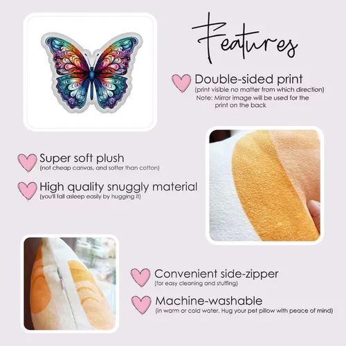 Vista 3 de Almohada de mariposa suave con forma de decoración para dormitorio, sala de estar, habitación de niños, sofá, oficina, coche, 12 pulgadas Mariposa 01