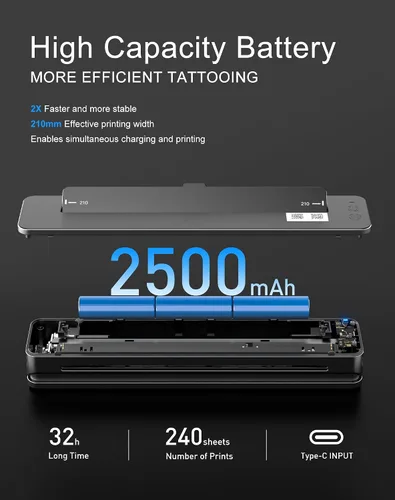 Vista 3 de RHEIN Impresora de plantillas de tatuajes T106Z-US Impresora térmica inalámbrica 2500mAh 300 dpi A4 papel de transferencia de tatuajes 10 piezas
