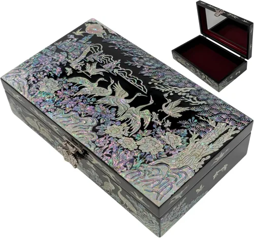 Vista 11 de Joyero de nácar con bandeja extraíble para anillos, regalos para mujeres, cumpleaños, boda, Navidad