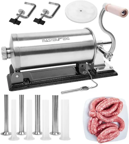 Vista 11 de 2.5 LBS Sausage Stuffer Horizontal Stainless Steel Stuffing Maker Machine Packed with 8 Stuffing Funnels and 1 Silicone Piston