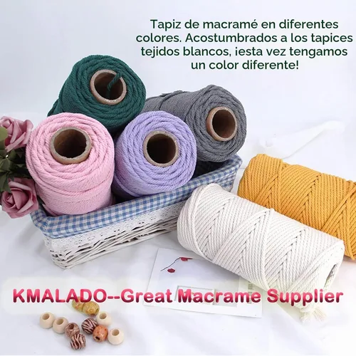 Vista 5 de Cordón de algodón para macramé 3mm x 109 yardas, cuerda de macramé natural color beige, suministros perfectos de algodón para macramé, para hacer