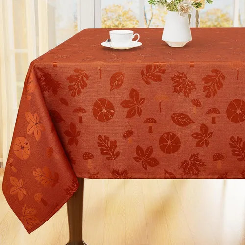 Vista 8 de Moosfor Camino de mesa rectangular de Acción de Gracias de 13 x 72 pulgadas, mantel jacquard impermeable de otoño con calabaza, hongos, manteles