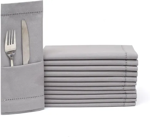 Vista 15 de Lightnpro - Juego de 6 servilletas de algodón con dobladillo blanco de 18 x 18 pulgadas, suaves y lavables, elegantes servilletas de mesa