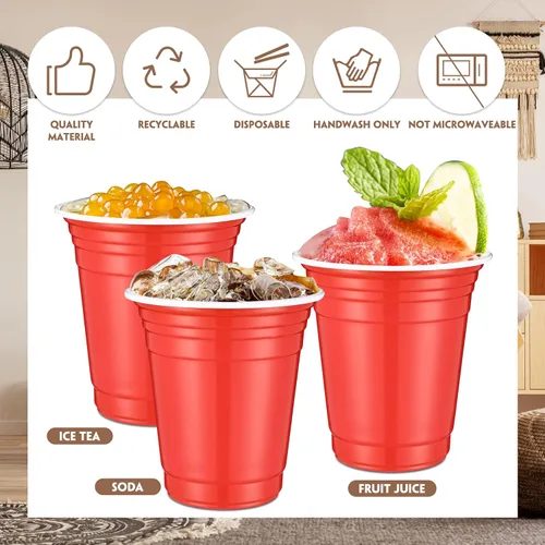 Vista 3 de Zopeal - 300 vasos desechables de plástico de 12 onzas con líneas de llenado Red Coffee Cups, Party Cups for Drinks, Soda, Punch, Barbecues