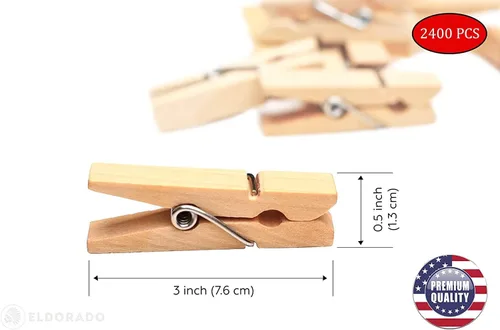 Vista 7 de Eldorado Pinzas para ropa, madera ntural estándar, a prueba de manchas, 3 pulgadas, paquete de 2400 unidades, para uso diario, ropa, toallas
