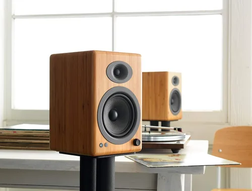 Vista 3 de Audioengine Altavoces inalámbricos A5+ para estantería - Altavoces Bambú