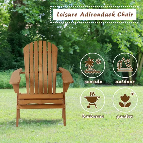 Vista 3 de Dkeli Adirondack - Silla de patio al aire libre, plegable, resistente a la intemperie, con brazos, silla reclinable de madera maciza para hoguera
