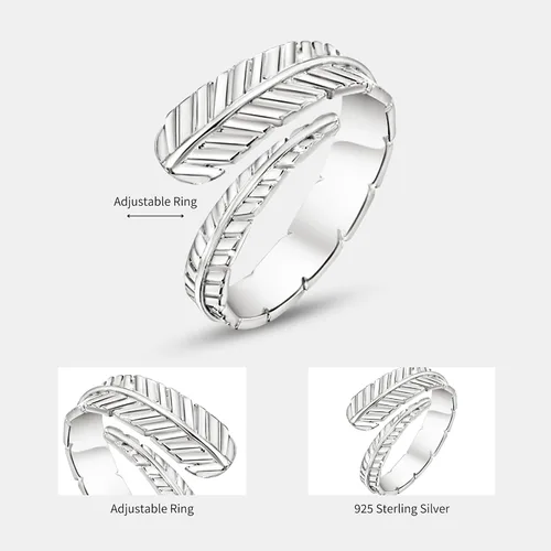 Vista 6 de Anillo de plumas ajustable, chapado en oro de 14 quilates sobre plata de ley 925, anillo de espiral personalizable con extremos abiertos, delicado