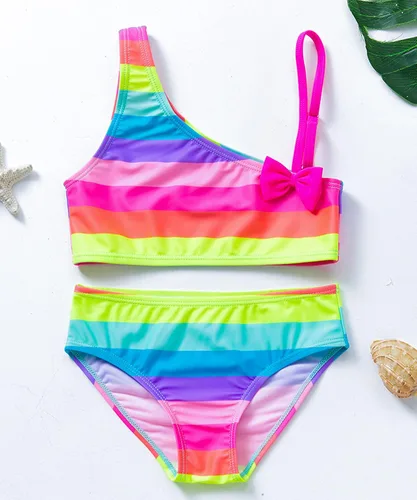 Vista 2 de Hiheart Conjunto de bikini de 2 piezas para niñas, traje de baño de verano UPF 50+ para niños