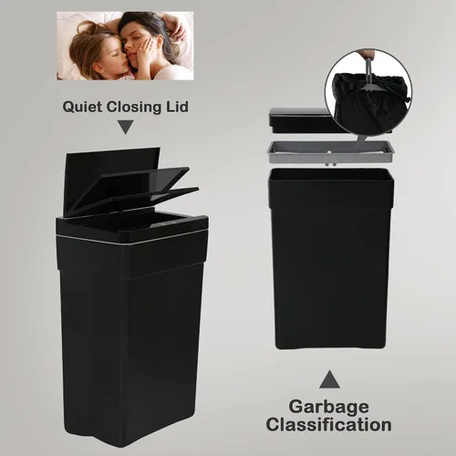 Vista 3 de Bote de basura automático de 13 galones con tapa de detección de movimiento, cubo de basura rectangular de alta capacidad sin contacto con tapa