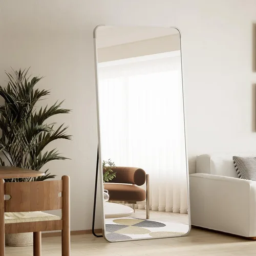 Vista 10 de BEAUTYPEAK - Espejo de cuerpo entero negro, espejo de piso de 56 x 21 pulgadas con esquinas redondeadas, espejo para colgar, apoyar contra la pared