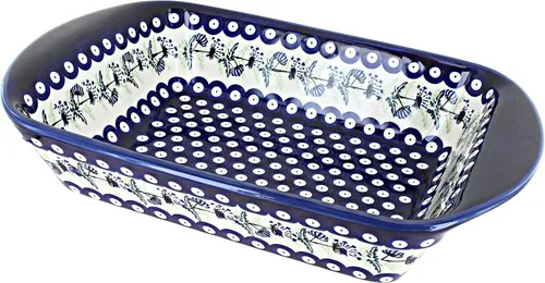 Vista 3 de Blue Rose Polish Pottery - Panadero rectangular grande con asas de tulipán azul, 11.5 x 9.25 pulgadas, único, apto para lavavajillas y duradero