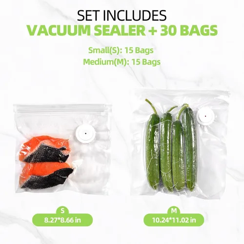 Vista 5 de Sellador al vacío, sellador de alimentos inalámbrico de mano con 30 bolsas reutilizables, sensor de parada automática y tanque de agua visible