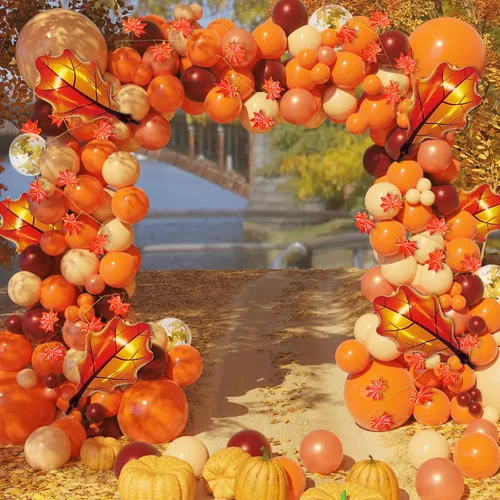 Vista 6 de Kit de arco de globos de Acción de Gracias, kit de arco de globos de otoño de 167 piezas, globos de confeti de color naranja, burdeos, oro rosa