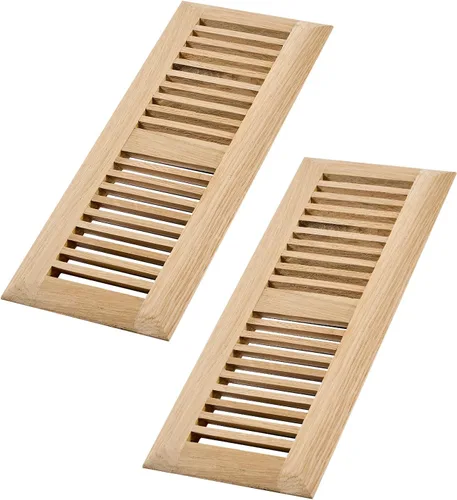Vista 11 de Paquete de 2 piezas de rejilla de piso de madera dura de roble rojo, cubierta de ventilación empotrable, 4x10 pulgadas, con regulador, sin acabar