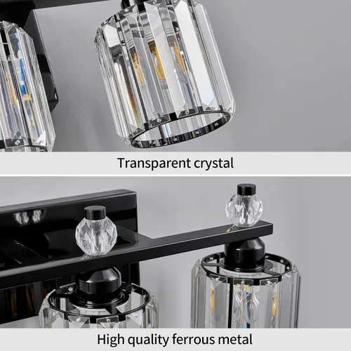 Vista 4 de Luces de Tocador de Baño de 3 Luces, Placado Negro, Modernas Luces de Tocador de Cristal para Baño, Luces de Tocador de Cristal para Usar Sobre