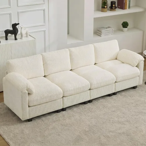 Vista 43 de Sofá modular de 61 pulgadas con otomana, asiento extra profundo para sala de estar, sofá de asiento profundo de pana con almohadas para Beige