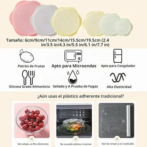 Vista 2 de Juego de tapas elásticas de silicona para almacenamiento de alimentos, diseño de frutas, fundas de silicona reutilizables de grado alimenticio