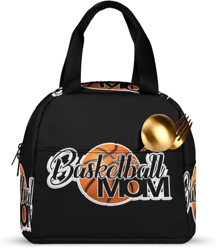 Vista 3 de Lonchera de baloncesto para mamá para mujeres y hombres, bolsa de almuerzo aislada, reutilizable, bolsa de almuerzo