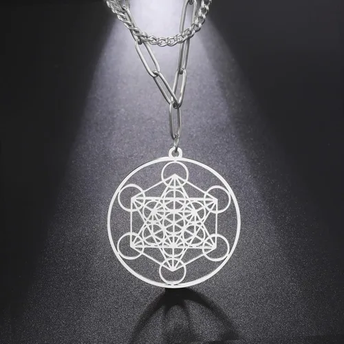 Vista 2 de Metatron - Collar de cubo para mujeres y hombres, arcángeles sagrados, collar de cadena de ángel con sello de Salomón, collar para hombre, acero