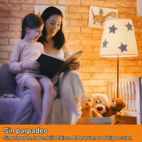 Vista 6 de Vinaco Bombilla LED A19 regulable de 2700 K, blanco cálido, 4 bombillas Edison A19, 8 W igual a 60 W, bombillas Edison de larga duración 806LM E26