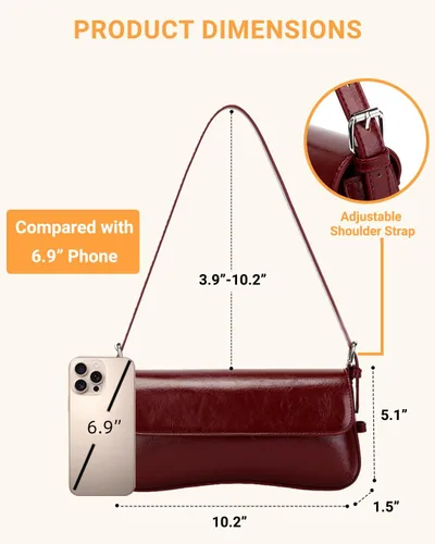 Vista 6 de Herald Pequeño bolso de hombro para mujer, bonito bolso de mano de moda con correa ajustable