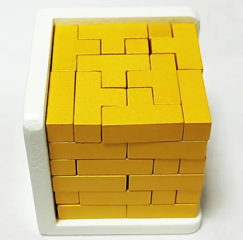 Vista 4 de Rompecabezas de madera en 3D, rompecabezas de madera en forma de T, rompecabezas de lógica, juego educativo para niños y adultos (dorado)
