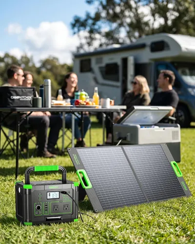 Vista 8 de Estación de energía portátil 500W con el panel solar 100W, generador solar Negro y Verde