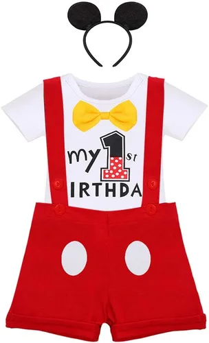 Vista 12 de IBTOM CASTLE Conjunto de caballero para primer cumpleaños para bebé, niño, traje formal con pajarita, babero, pantalones, orejas, conjunto