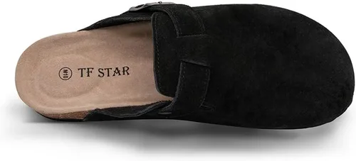 Vista 3 de TF STAR Unisex Soft Footbed Clog Cow Suede Leather Clogs, Cork Clogs Shoes for Women Men Tan