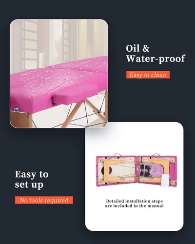 Vista 5 de Mesa de masaje para salón, cama, spa, cama de masaje, mesa de masaje de 2 pliegues, 73 pulgadas de largo, 34 pulgadas, altura ajustable, ancho