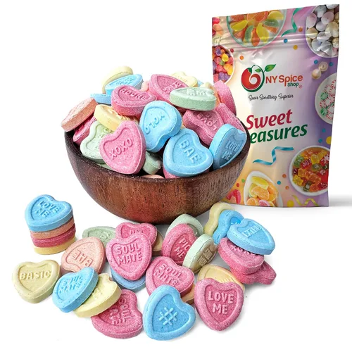Vista 11 de NY Spice Shop Dextrose Baby - Caramelos en forma de corazón para fiestas, paquete variado de 1 libra, decoraciones románticas para fiestas, bolsas