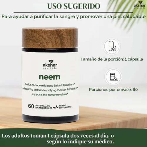 Vista 5 de AKSHAR Ayurveda - Cápsulas de neem con extracto de neem y polvo de hoja de neem, suplemento de neem a base de hierbas para apoyar la salud