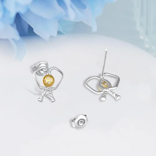 Vista 2 de Aretes de béisbolpickleballbaloncestovoleibolsofbolfútbolbolos S925 de plata esterlina, aretes deportivos para mujeres, joyería deportiva, regalos