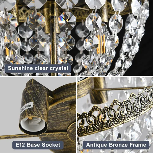 Vista 8 de Candelabro de 3 luces estilo Imperio Francés con cristal K9, iluminación con montaje empotrado para techo, lámpara antigua para comedor, entrada